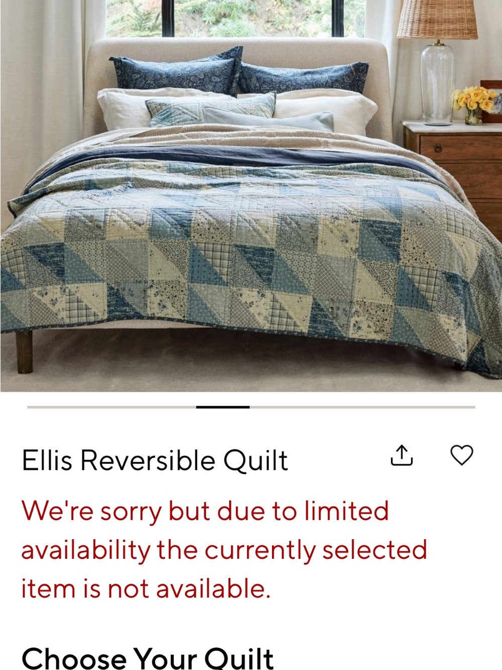 Pottery Barn Queen Ellis Reversible Quilt - Blue and Cream + Shams